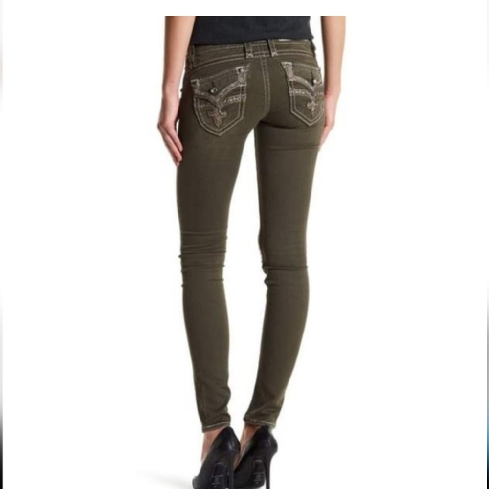 Rock Revival Women's Skinny Jeans in Olive Green with Embroidered Back Pockets